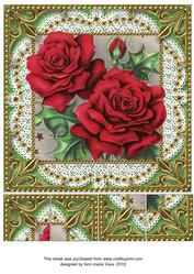 Red Rose Duo Lace N Gold 8x8inch Picture Sheet