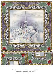 Christmas Blue Church Lace N Gold 8x8inch Picture Sheet