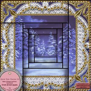 Blue Christmas Trees Spiral Edge Stacker 8x8 Card Front Kit
