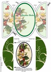 Christmas Roses & Holly Swirl Round Gatefold Card & Topper