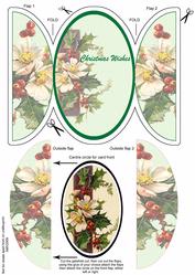 Vintage Christmas Rose & Holly Round Gatefold Card & Topper