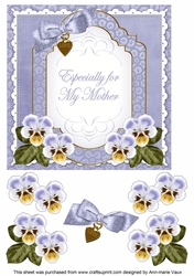 Pale Blue Pansy Especially for my Mother Fancy 7inch Decoupage Topper
