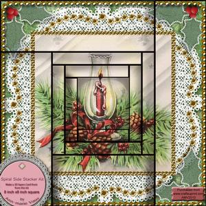 Christmas Candle Lantern Spiral Edge Card Front 8x8 Kit