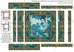 Oriental Blue Lady Spiral Edge Stacker Card Front