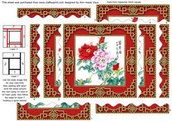 Oriental Peonies Spiral Wavy Edge Stacker Card Front