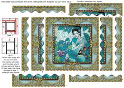 Oriental Blue Lady 2 Spiral Wavy Edge Stacker Card Front