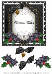 Black Poinsettia Christmas Wishes Fancy 7in Decoupage Topper