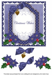 Dark Blue Poinsettia Christmas Wishes Fancy 7in Decoupage Topper