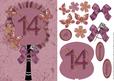 Plum Butterfly Fan Numbered 14 Occasion Card Front Decoupage