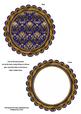 Blue Gold Damask Round Scallop Shaped Base and Shaker Frame