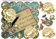 Cream Roses Teal If Friends 8in Scallop Decoupage Topper