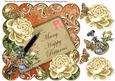 Cream Roses Burnt Happy Returns 8in Scallop Decoupage Topper