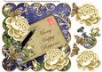 Cream Roses Dblue Happy Returns 8in Scallop Decoupage Topper