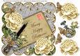 Cream Roses Silver Happy Returns 8in Decoupage Topper