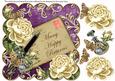 Cream Roses Dpurple Happy Returns 8in Decoupage Topper