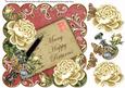 Cream Roses Dred Happy Returns 8in Scallop Decoupage Topper