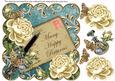Cream Roses Dteal Happy Returns 8in Scallop Decoupage Topper