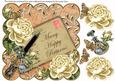 Cream Roses Peach Happy Returns 8in Scallop Decoupage Topper