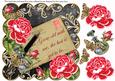 Cerise Roses Black Grow Old 8in Scallop Decoupage Topper