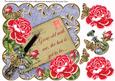 Cerise Roses Blue Grow Old 8in Scallop Decoupage Topper