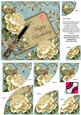 Cream Roses Teal Happy Birthday 6in Duo Corner Stacker
