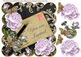 Lilac Roses Black You Are Invited 8in Decoupage Topper