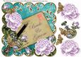 Lilac Roses Teal Bride & Groom 8in Scallop Decoupage Topper