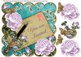 Lilac Roses Teal You Are Invited 8in Decoupage Topper