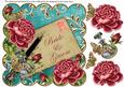 Dpink Roses Teal Bride & Groom 8in Scallop Decoupage Topper