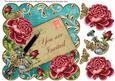 Dpink Roses Teal You Are Invited 8in Decoupage Topper