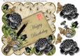 Black Roses Cream Happy Birthday 8in Decoupage Topper