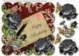Black Roses Claret Happy Birthday 8in Decoupage Topper