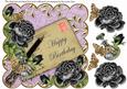Black Roses Lilac Happy Birthday 8in Decoupage Topper