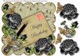 Black Roses Olive Happy Birthday 8in Decoupage Topper