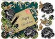 Black Roses Petrol Happy Birthday 8in Decoupage Topper