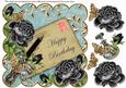 Black Roses Teal Happy Birthday 8in Decoupage Topper