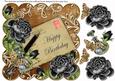 Black Roses Vintage Happy Birthday 8in Decoupage Topper