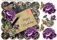 Purple Roses Black Happy Birthday 8in Decoupage Topper
