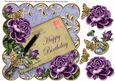Purple Roses Blue Happy Birthday 8in Decoupage Topper