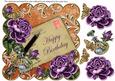 Purple Roses Burnt Happy Birthday 8in Decoupage Topper