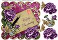 Purple Roses Cerise Happy Birthday 8in Decoupage Topper