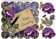 Purple Roses Dark Blue Happy Birthday 8in Decoupage Topper