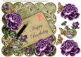 Purple Roses Olive Happy Birthday 8in Decoupage Topper