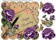 Purple Roses Peach Happy Birthday 8in Decoupage Topper