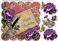 Purple Roses Red Happy Birthday 8in Decoupage Topper