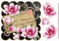 Cerise Blk Magnolia Happy Birthday 8in Decoupage Topper