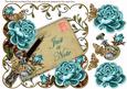 Teal Roses Just a Note Ink Saver 8in Decoupage Topper
