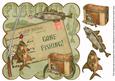 Olive Gone Fishing 8in Decoupage Topper
