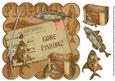 Vintage Tea Gone Fishing 8in Decoupage Topper
