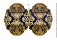 Dblue Gold Damask 7x5in Fancy Bracket Folded Card